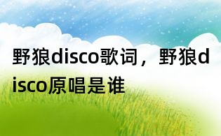 野狼disco歌詞，野狼disco原唱是誰