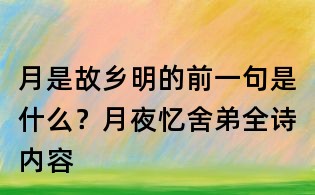 月是故鄉明的前一句是什么?月夜憶舍弟全詩內容