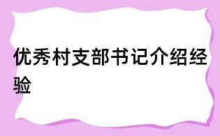 優秀村支部書記介紹經驗