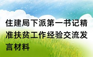 住建局下派第一書記精準扶貧工作經驗交流發言材料