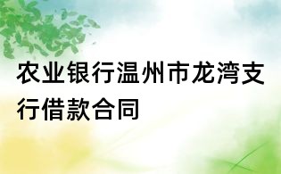 農(nóng)業(yè)銀行溫州市龍灣支行借款合同