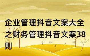 企業(yè)管理抖音文案大全之財務(wù)管理抖音文案38則