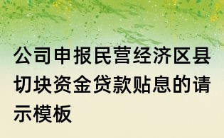 公司申報民營經濟區縣切塊資金貸款貼息的請示模板
