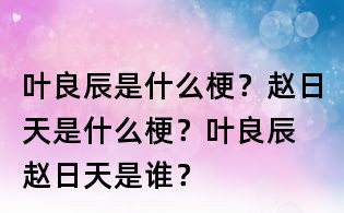 葉良辰是什么梗?趙日天是什么梗?葉良辰 趙日天是誰?