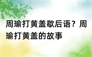 周瑜打黃蓋歇后語(yǔ)？周瑜打黃蓋的故事